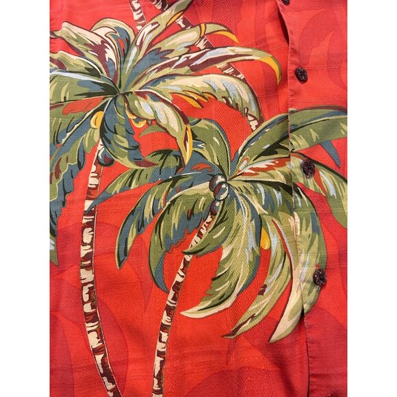 Tommy Bahama Tropical Palm Tree Orange Silk Short Sleeve Button-Up Shirt Large - Picture 5 of 5